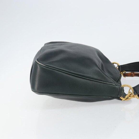 GUCCI Bamboo Hand Bag Leather 2way Green Gold - Picture 4 of 16